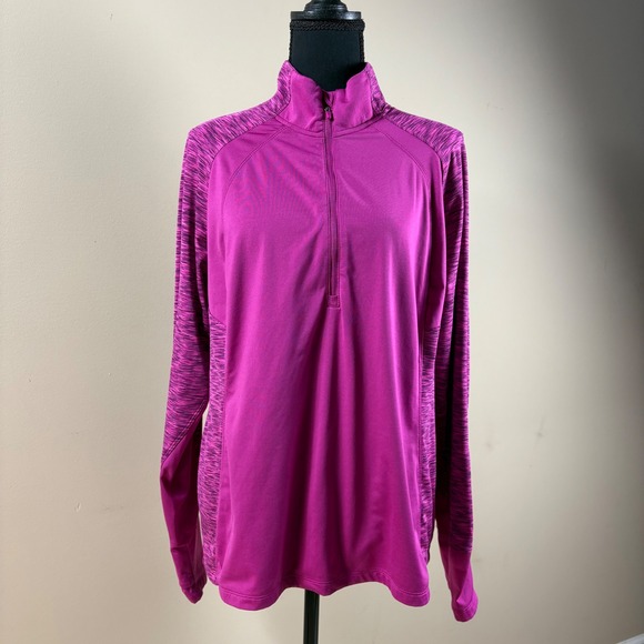 Danskin Now Tops - Danskin Now Magenta Heathered Sleeve Quarter Zip Pullover Athletic Top XL 16 18‎